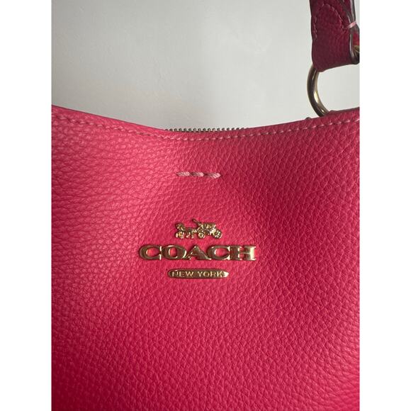 Coach Small Town Bucket Bag in Polished Pebble Leather, Hot Pink - Picture 3 of 13